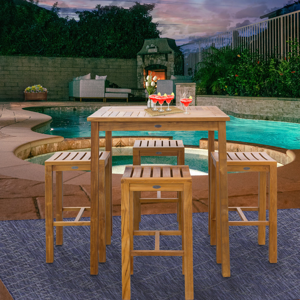 Teak Outdoor Bar Table Wood Piece Teak Wood Havana Patio Bar Set