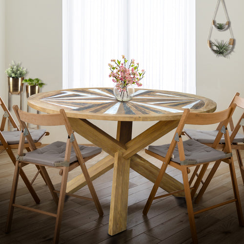 Tuscany Round Recycled Teak Wood Dining Table, 53 inch