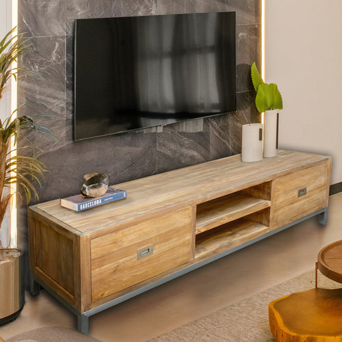 Recycled Teak Wood Stella Media Center with 2 Drawers