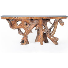 Teak Wood Root Console Table with Glass Top, 72 inches - Chic Teak