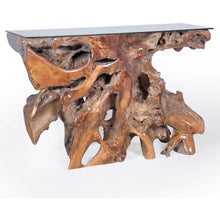 Teak Wood Root Console Table with Glass Top, 48 inches - Chic Teak