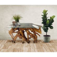 Teak Wood Root Console Table with Glass Top, 48 inches - Chic Teak