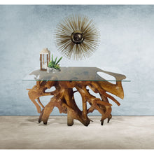 Teak Wood Root Console Table with Glass Top, 48 inches - Chic Teak