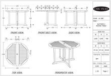 Teak Wood Butterfly Round Outdoor Patio Folding Table, 47 Inch