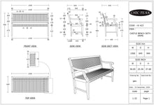 Teak Wood Castle Bench with Arms, 5 ft