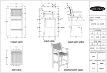 Teak Wood Castle Barstool with Arms