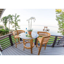 Waxed Teak Wood Half Moon Bar Table with 36" Round Glass Top - Chic Teak