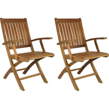3 Piece Teak Wood Santa Barbara Patio Dining Set, 36" Round Folding Table with 2 Folding Arm Chairs and Cushions - Chic Teak