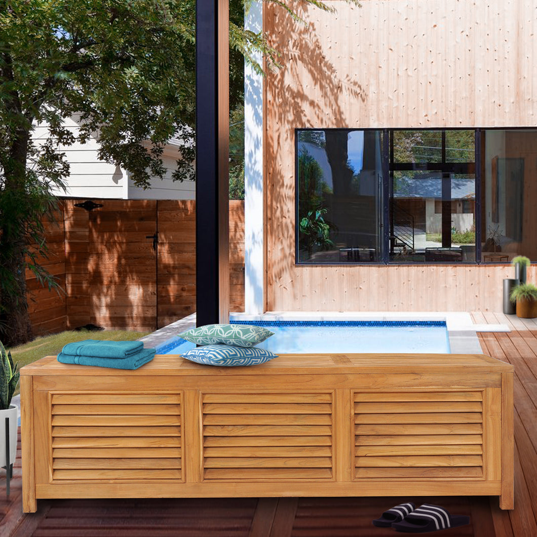 Teak Wood Manhattan Pool and Deck Storage Cushion Box