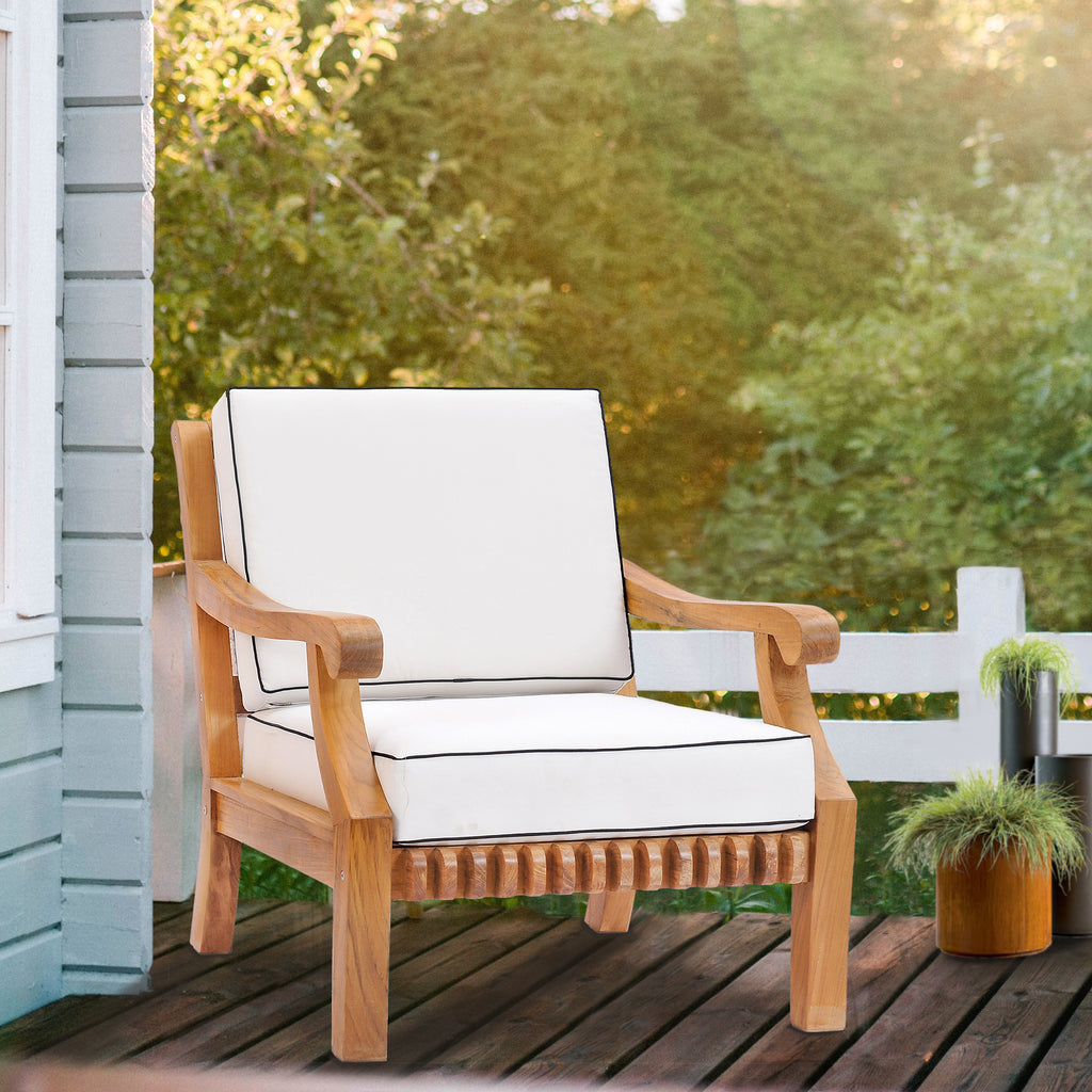 Teak Wood Castle Deep Seating Patio Lounge Chair with Cushions by