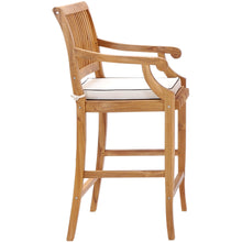 7 Piece Teak Wood Castle 71" Rectangular Large Bistro Bar Set including 6 Barstools with Arms