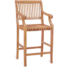 7 Piece Teak Wood Castle 71" Rectangular Large Bistro Bar Set including 2 Barstools with Arms and 4 Barstools