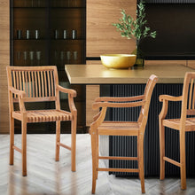 Teak Wood Castle Counter Stool with Arms