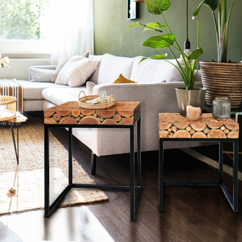 ダイニングテーブル teketekeACTUS OWN-F BIG SIDE TABLE Teak Wood Nesting Side Tables - Set of 2 by Chic Teak only