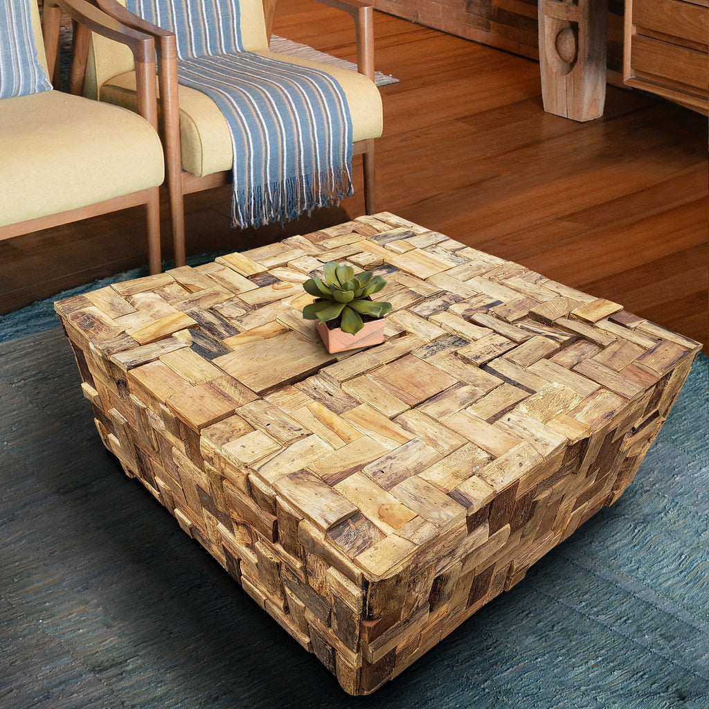 Rustic Recycled Teak Wood Java Coffee Table, 32 inch by Chic Teak only ...