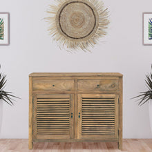 Recycled Teak Wood Louvre Cabinet with 2 Doors & 2 Drawers