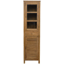 Recycled Teak Wood Lumbrera Vertical Bathroom Linen Cabinet with Glass Door