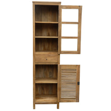 Recycled Teak Wood Louvre Cabinet with Drawer, Louvered Door and Glass Door