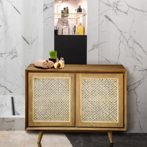 Recycled Teak Wood Tobago Bathroom Linen Cabinet with 2 Doors