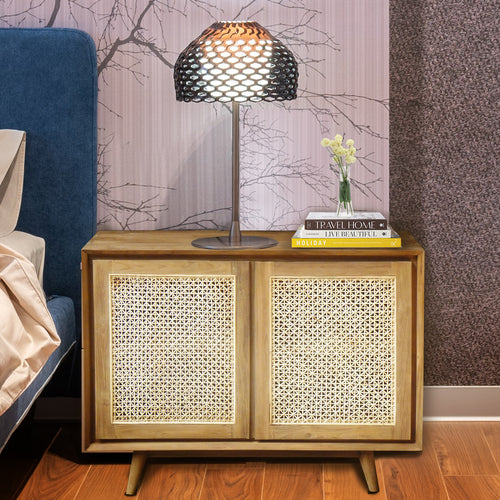 Recycled Teak Wood West Indies Rattan Chest with 2 Doors