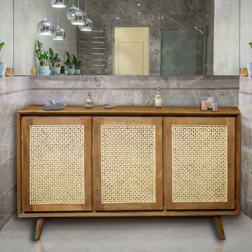 Recycled Teak Wood Tobago Bathroom Linen Cabinet with 3 Doors