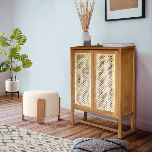 Recycled Teak Wood West Indies Rattan Cupboard / Bookcase