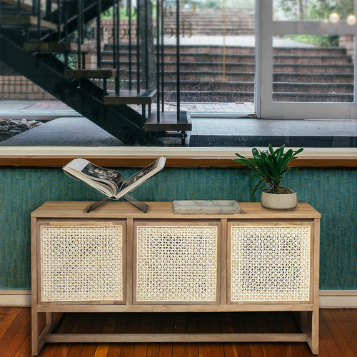 Recycled Teak Wood West Indies Rattan Buffet with 3 Doors