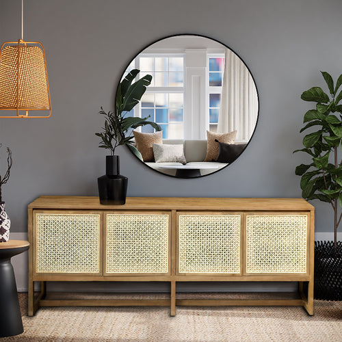 Recycled Teak Wood West Indies Rattan Buffet with 4 Doors