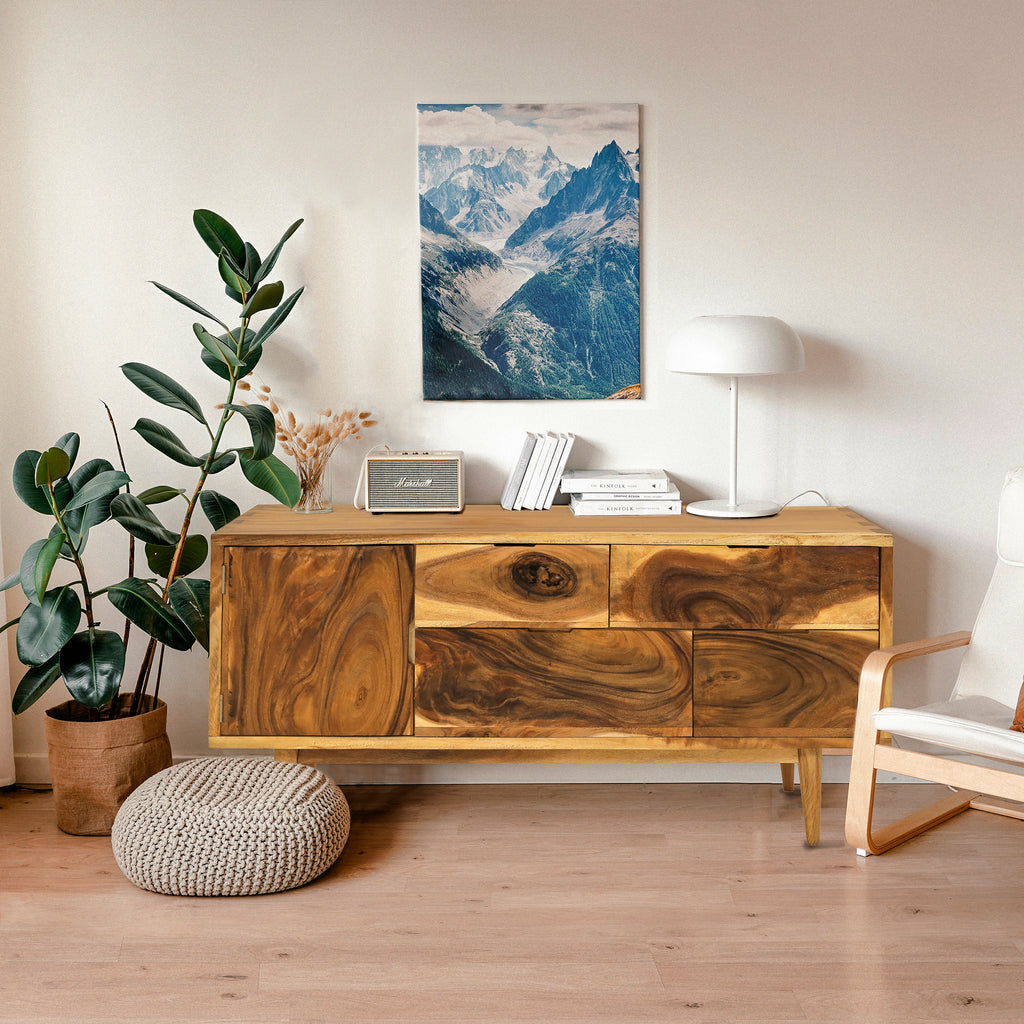 Italica Live Edge Suar Wood Cabinet Dresser with 1 door 4 drawers