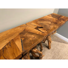 Teak Wood Root Console Table with Glass Top, 72 inches