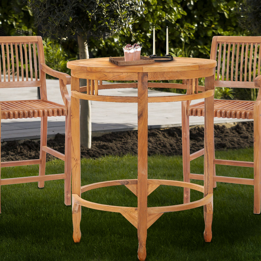 Large Teak Wood Orleans Bar Table, 38 Inch Round