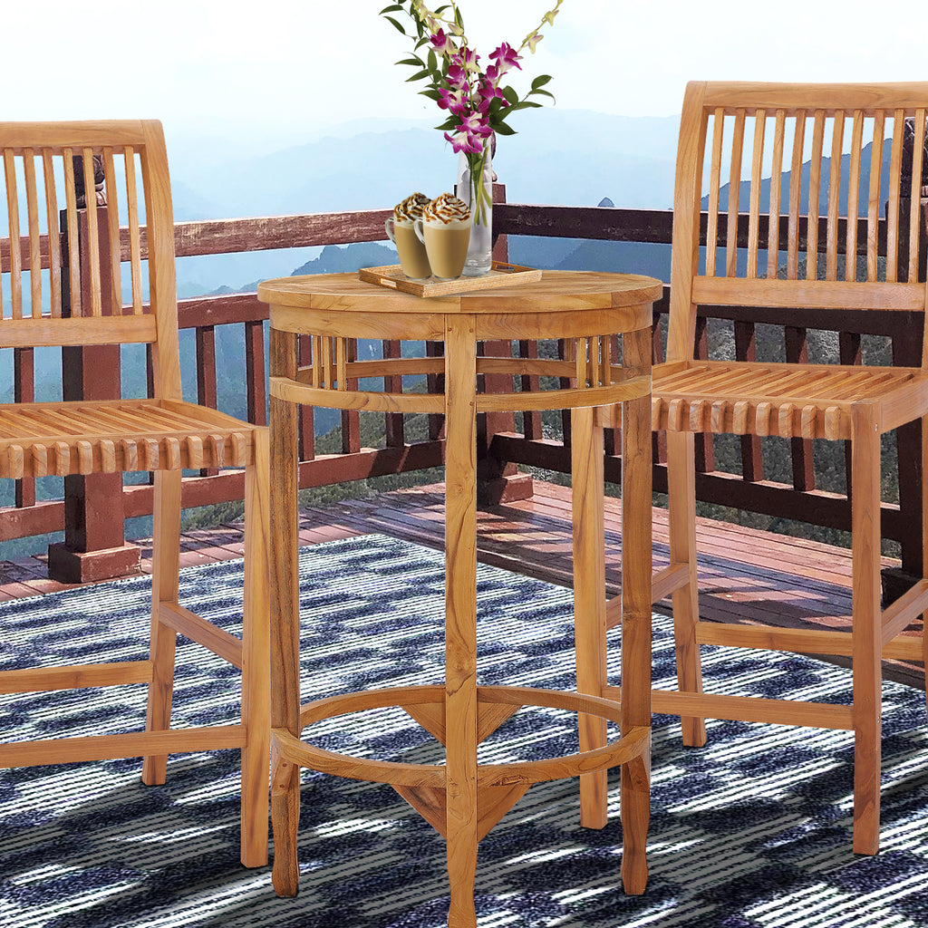 Small Teak Wood Orleans Bar Table, 27 Inch Round