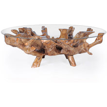 Teak Wood Root Coffee Table Including 55 Inch Round Glass Top - Chic Teak