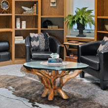 Teak Wood Root Coffee Table Including 43 Inch Round Glass Top