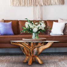 Teak Wood Root Coffee Table Including 43 Inch Round Glass Top