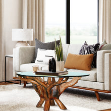 Teak Wood Root Coffee Table Including 43 Inch Round Glass Top