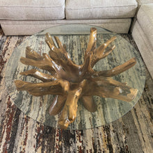 Teak Wood Root Coffee Table Including 43 Inch Round Glass Top