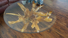 Teak Wood Root Coffee Table Including 43 Inch Round Glass Top
