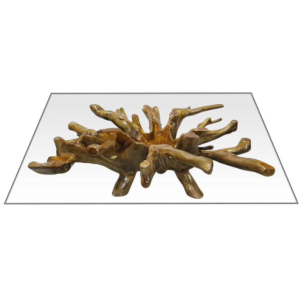 Teak Wood Root Rectangular Coffee Table with 55" x 43" Glass Top by ...