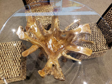Teak Wood Root Dining Table Including a Round 48 Inch Glass Top