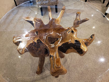 Teak Wood Root Dining Table Including a Round 48 Inch Glass Top