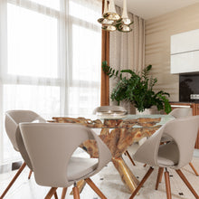 Teak Wood Root Dining Table Including a 55" x 43" Glass Top