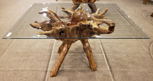 Teak Wood Root Dining Table with 43 inch Square Glass Top
