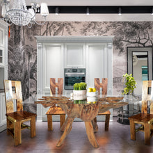 Teak Wood Root Dining Table Including a 71 x 40 Inch Glass Top