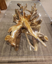 Teak Wood Root Dining Table Including a 71 x 40 Inch Glass Top