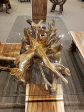 Teak Wood Root Dining Table Including a 71 x 40 Inch Glass Top