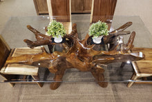 Teak Wood Root Dining Table Including a 71 x 40 Inch Glass Top