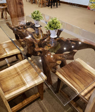 Teak Wood Root Dining Table Including a 71 x 40 Inch Glass Top