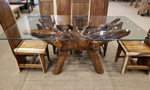 Teak Wood Root Dining Table Including a 71 x 40 Inch Glass Top