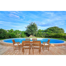 7 Piece Teak Wood Castle 63" Rectangular Medium Bistro Dining Set with 2 Arm Chairs & 4 Side Chairs